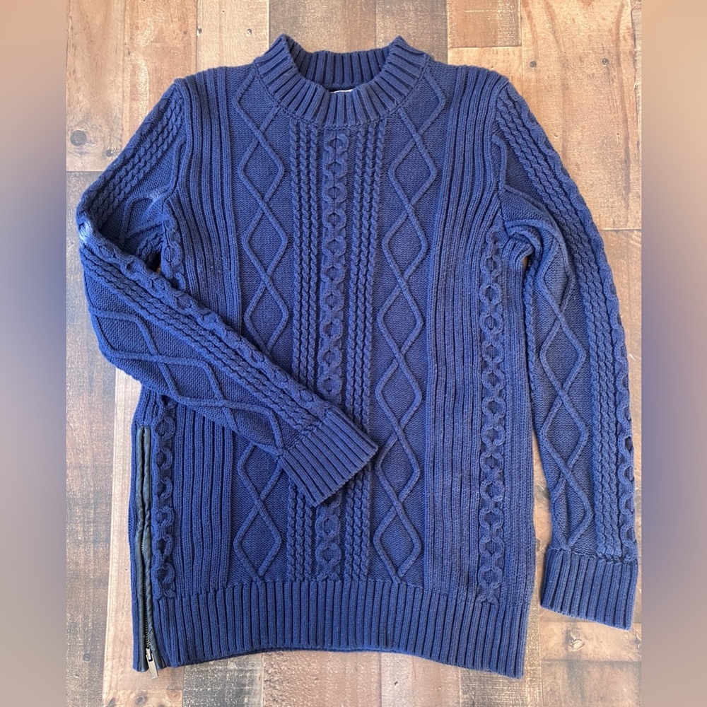 Banana Republic Navy Blue Cable Knit Sweater Side Zip Women’s Large